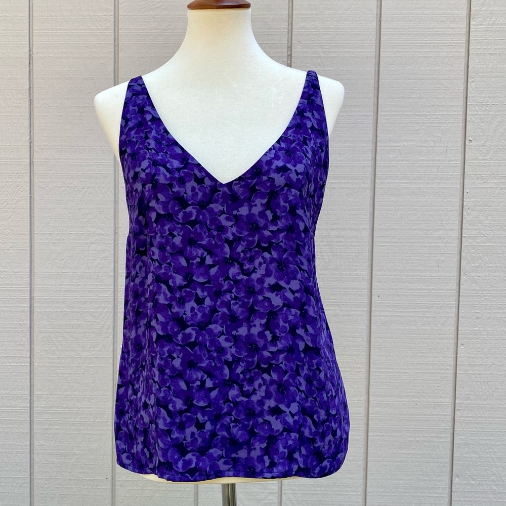 A New Day Purple Floral Print V-Neck Cami with Adjustable Straps